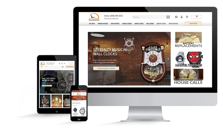 Website design example for Alexander Clocks and Watches