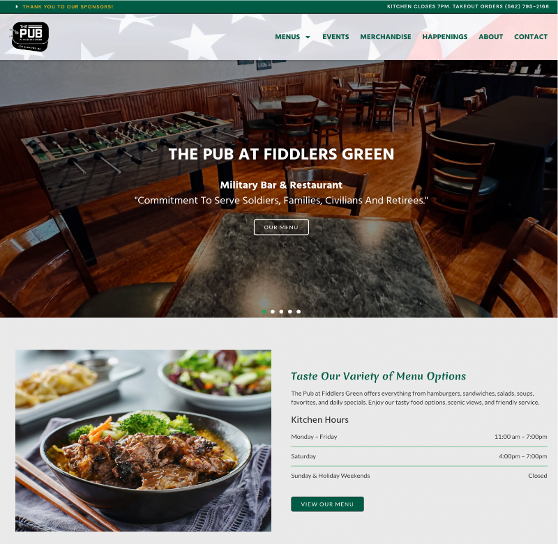 Pub at Fiddlers Green website preview