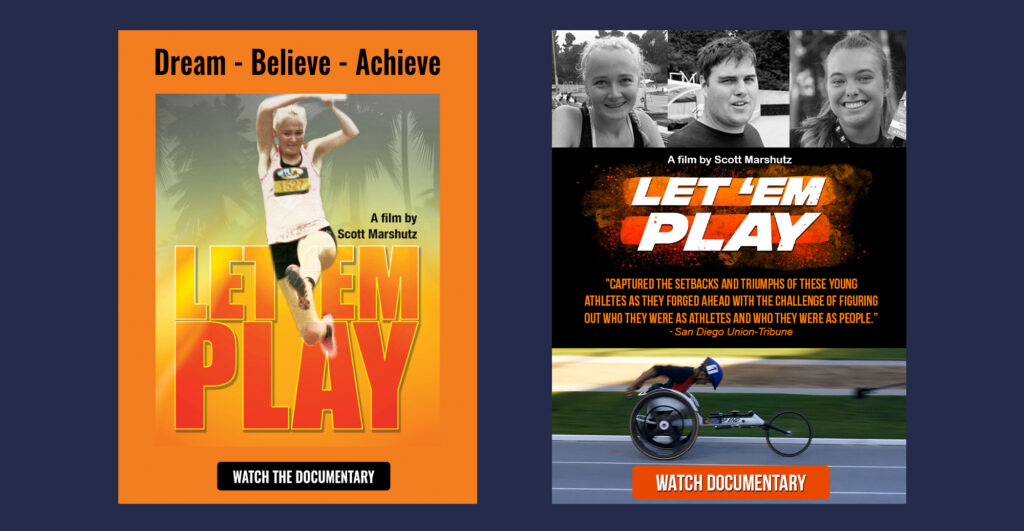 Two promotional email designs for the documentary Let ’Em Play.